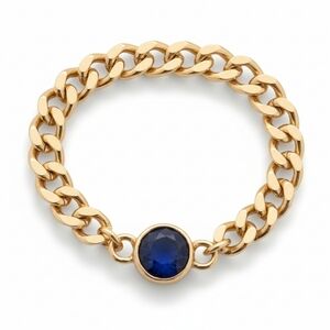 Solid 18k Gold Chain Ring With Blue Stone Size 7 Weighs 1.15 Grams